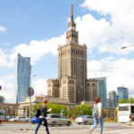 Warsaw street with Palace of Culture and Science
